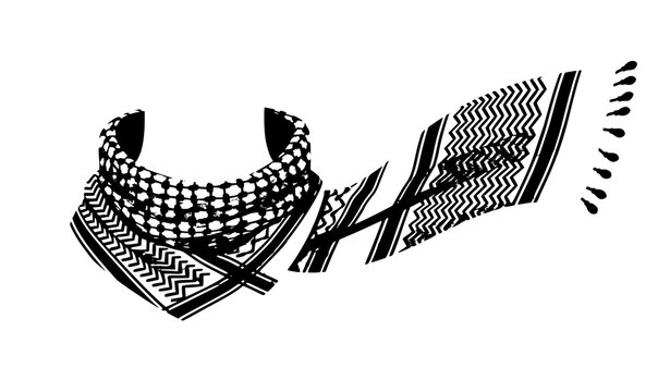 Modern Red and White Keffiyeh Scarf Wrapped Around Neck Vector Illustration