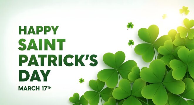 Happy st patrick's day celebration with shamrocks and green leaves on march 17th