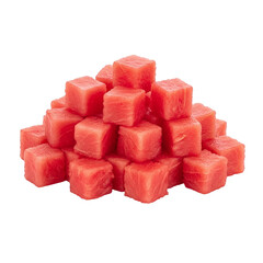 Pile of diced watermelon cubes isolated on transparent background