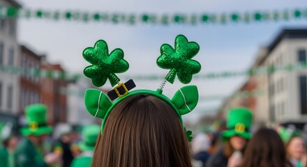 Naklejka premium St patrick's day celebration with green decorations and shamrocks