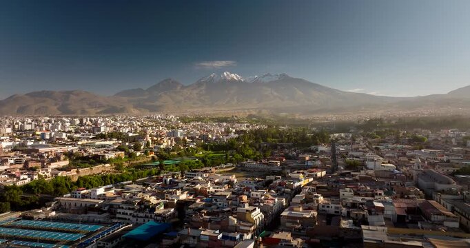 Aerial, Areuipa Urban Metropolis, Peruvian Cityscape, Travel Tourism