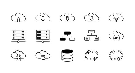Fototapeta premium Data Flow and Cloud Computing Icon Set – Technology Vector Outline EPS 10