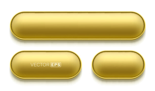 Realistic set of blank golden buttons with rounded corners.