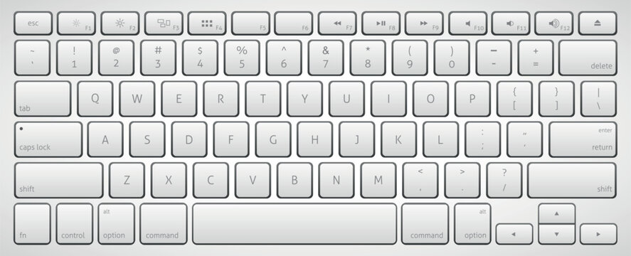 Modern white computer keyboard vector illustration top view