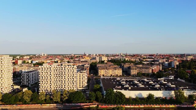Wroclaw Riverside Properties, Neighbourhood Buildings, Aerial Reveal
