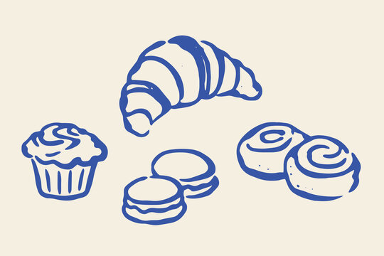 Bakery pastries icons doodle sketch set vector illustration