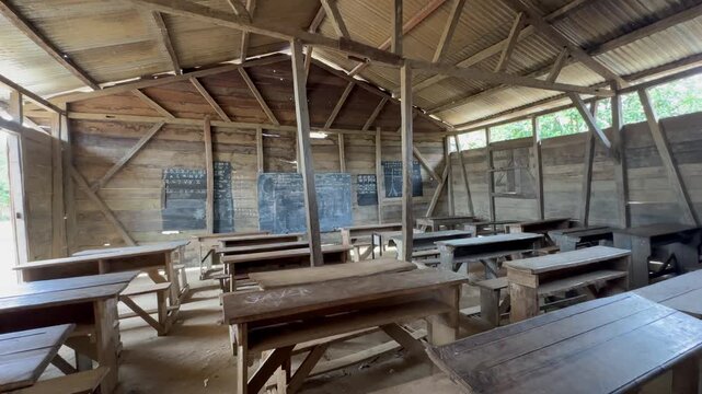 An empty classroom at Ambinanitelo village school in Madagascar.