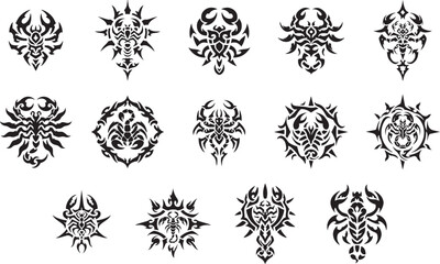 Tribal Scorpion Tattoo Emblem Vector Symbol Set