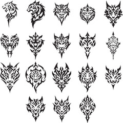 Tribal Tiger Head Tattoo Vector Emblem Set