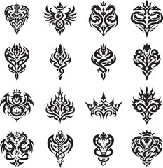 Crowned Snake Tribal Emblem Silhouette Vector Icon Set