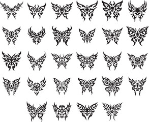 Gothic Winged Skull Ornament Silhouette Vector Icon Set