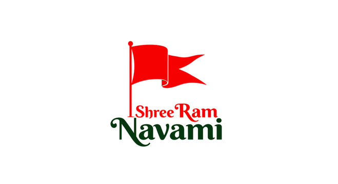 Shree ram navami festival logo with red flag