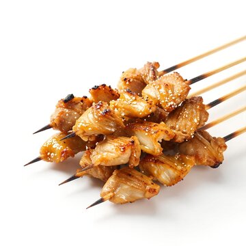 Stack of Golden Chicken Satay White Background