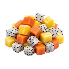 Pile of diced fruits pineapple papaya dragon fruit