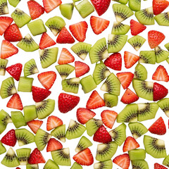 Fresh strawberries and kiwis sliced isolated on transparent