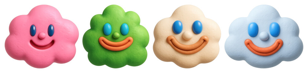 PNG Colorful smiling cloud faces on transparent background