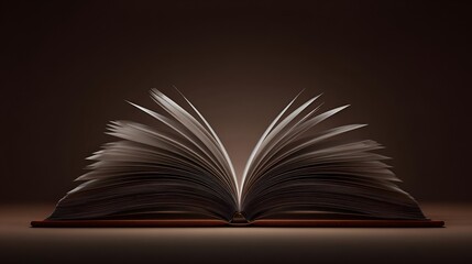 An open book with turning pages, illuminated against a dark background, conveying knowledge and inspiration.
