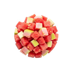 Assortment of diced fruits in a circular pattern