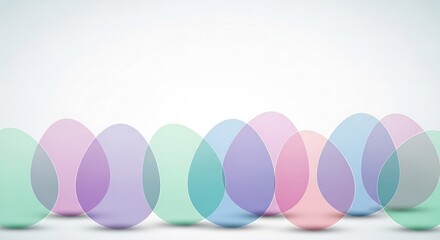 Fototapeta premium Overlapping translucent Easter egg shapes in pastel hues create an abstract background with a soft, ethereal quality and a gentle gradient effect.
