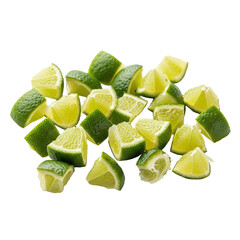 Fresh lime wedges scattered on grey background healthy ingredients