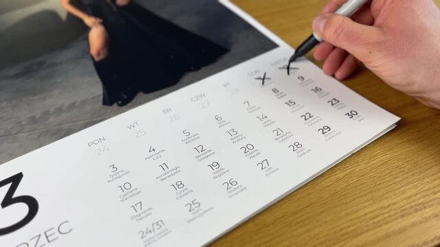 Crossing Off Days on Calendar &ndash; Time Passing, Planning Schedule and Countdown Concept	
