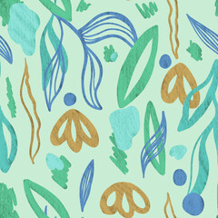 Naklejka premium Colorful abstract floral and botanical seamless pattern set