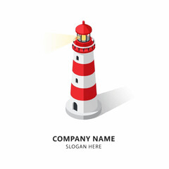 Red and White Lighthouse Illustration Design.