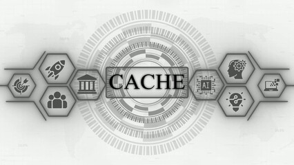Cache concept with hexagons and on gray background technology © Pixel Nova