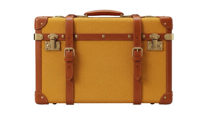 Isolated yellow vintage suitcase for business travel, baggage and personal belongings © Femke