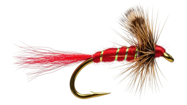 Isolated Red Tag Fly Fishing Lure for Trout, Catching, Angling, Freshwater, Aquatic Sport