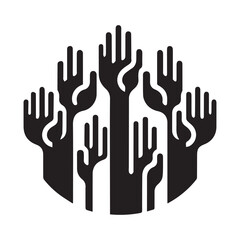 Obraz premium Colorful Raised Hands Illustration – Crowd Gesture Vector Set