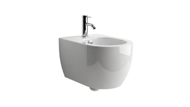 Isolated contemporary bidet with chrome tap, modern hygienic bathroom fixture for washing