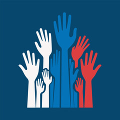 Obraz premium Colorful Raised Hands Illustration – Crowd Gesture Vector Set