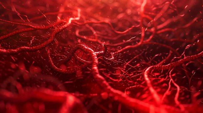 Vascular Network: An intricate network of red vessels is depicted in this image, showcasing the complex architecture of biological structures.