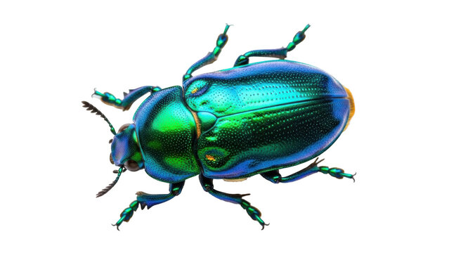 Isolated Jewel beetle close-up shows iridescent shell, a colorful, shiny insect detail