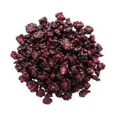 Dried black elderberries with red centers on transparent background