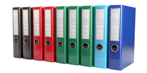 Colorful ring binders lined up on white background isolated on a transparent background office supplies
