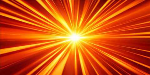 Obraz premium Abstract orange and red background illustration featuring a bright sunburst explosion with glowing yellow rays and warm energy beams for a vibrant summer star burst design
