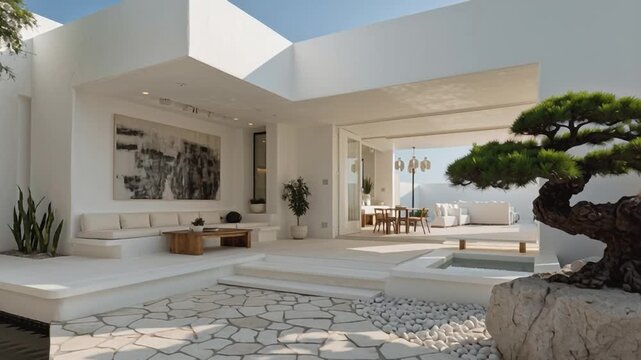 Modern Retreat: A sun-drenched architectural marvel, showcasing clean lines, open spaces, and minimalist design, offering a tranquil escape.
