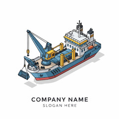 Isometric Illustration of a Tugboat Vessel. © Anak