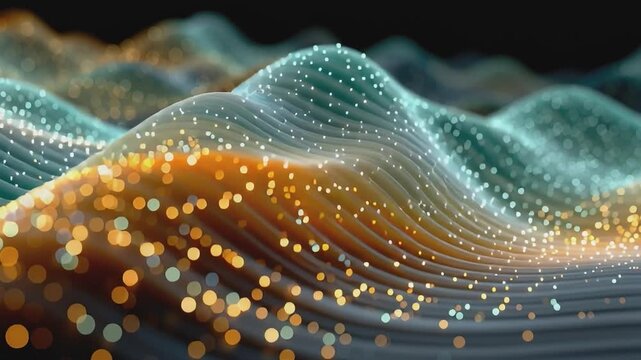 Abstract Data Waves: A mesmerizing display of flowing data, represented as luminous waves of light, captures the essence of digital connectivity and technological advancement.