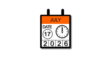 4K calendar illustration July 17 date 2026 illustration . black background clean and stunning 4k illustration.