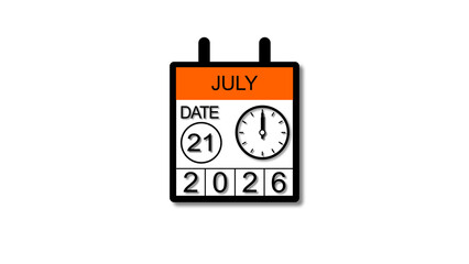 4K calendar illustration July 21 date 2026 illustration . black background clean and stunning 4k illustration.