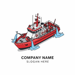 Red Tugboat Vector Illustration on Water. © Anak