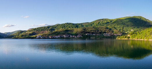 panoramic view of the lake and the village of Eugi in the autonomous community of Navarre 
