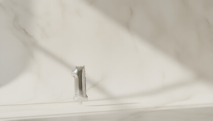 Elegant Silver Number One Balloon on Marble Surface with Dynamic Shadows and Light Play