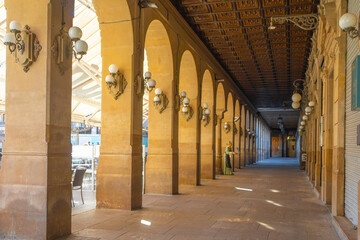 Porches in the castle square, San Fermin festivities in the autonomous community of Navarre 