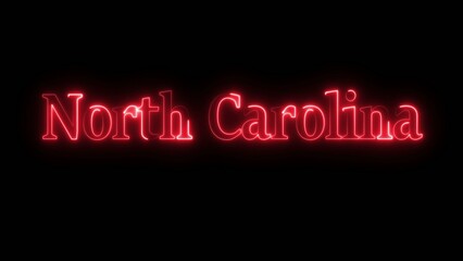 Red neon north carolina text on black background