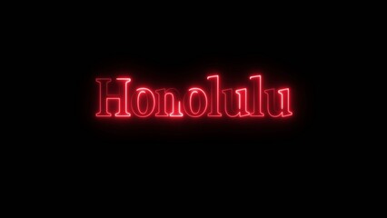 Red neon sign with the word honolulu on black background