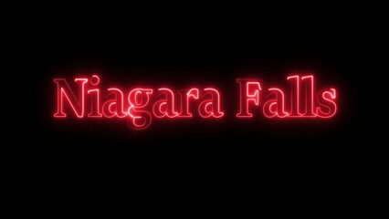 Red neon sign with niagara falls text on black background